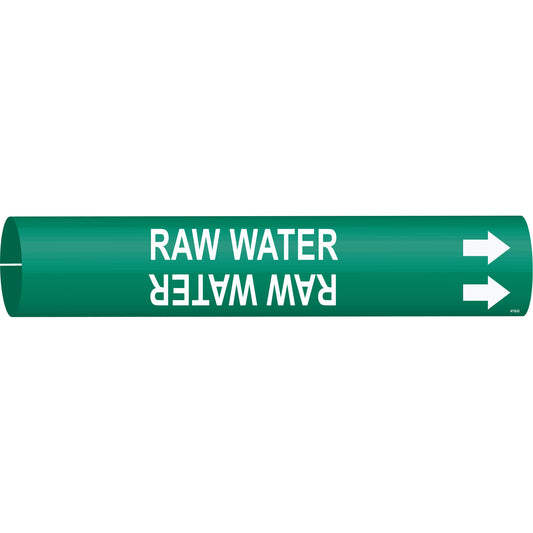 Brady "Raw Water" Pipe Marker, Snap-On, 2-13/16" H x 2-13/16" W, White on Green