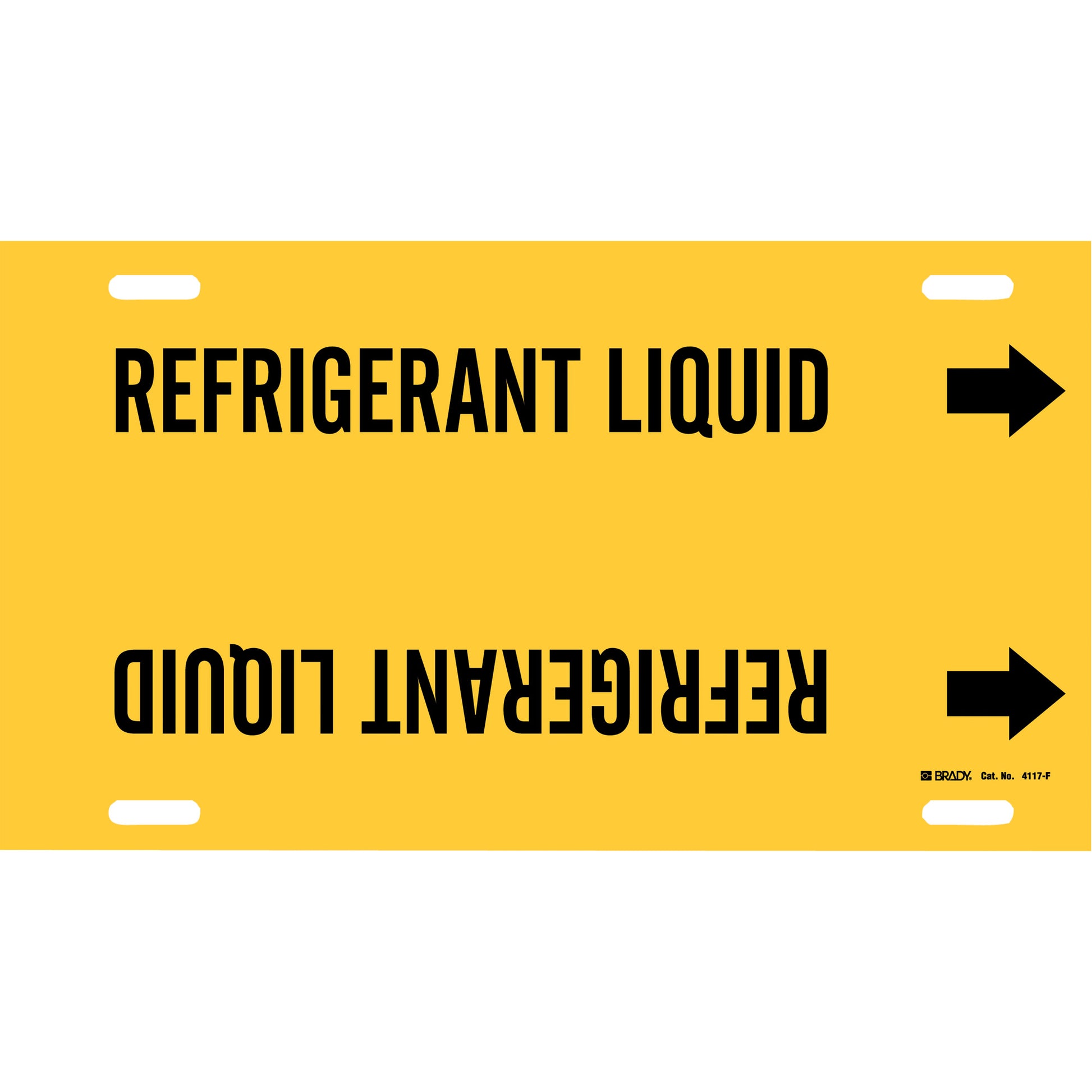 Brady "Refrigerant Liquid" Pipe Marker, Strap-On, 8" H x 16" W, Black on Yellow