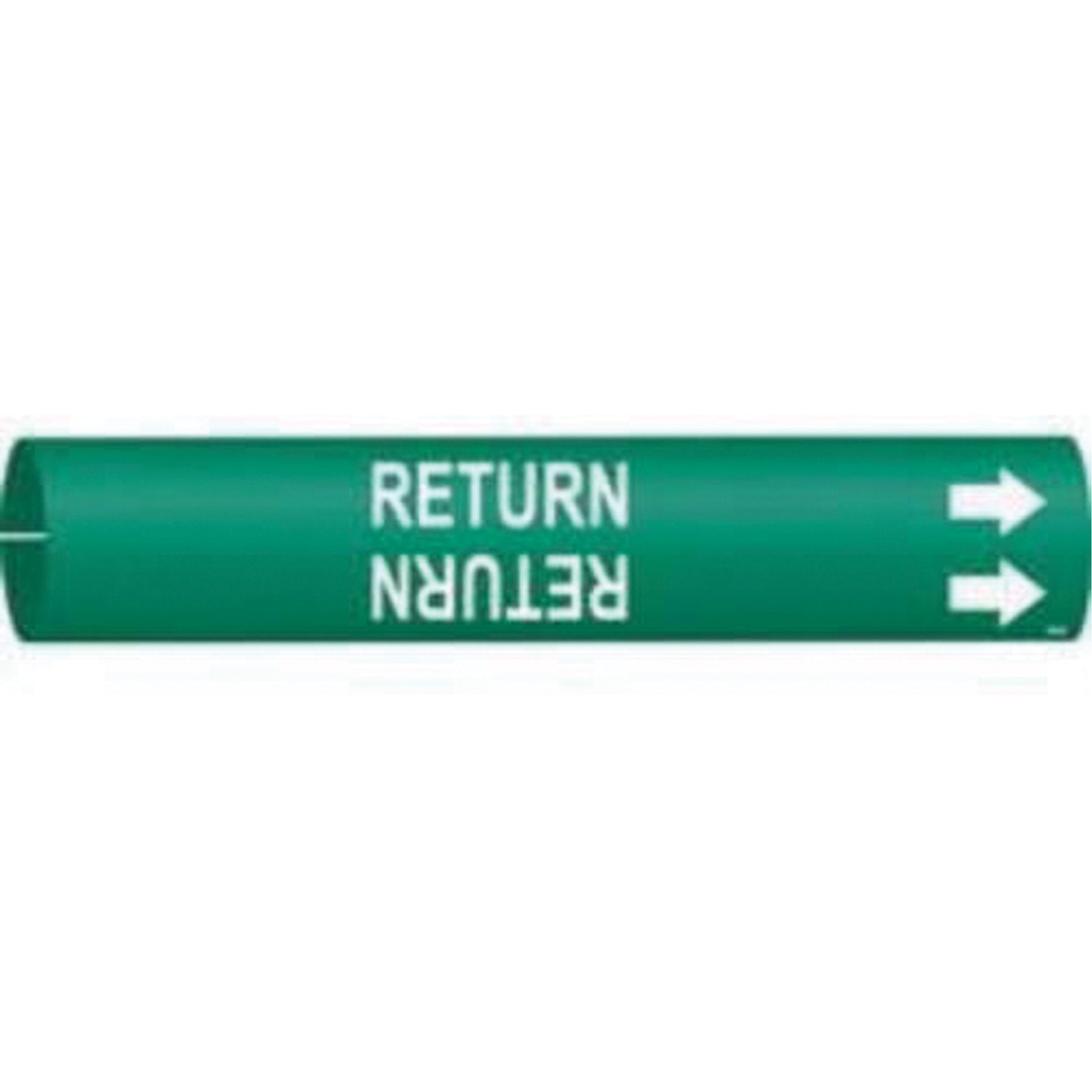 Brady "Return" Pipe Marker, Snap-On, 13/16" H x 13/16" W, White on Green