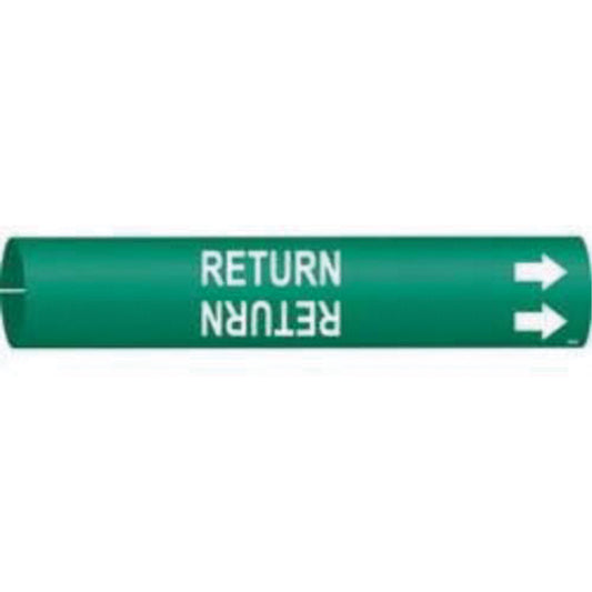 Brady "Return" Pipe Marker, Snap-On, 13/16" H x 13/16" W, White on Green