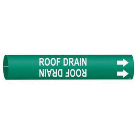 Brady "Roof Drain" Pipe Marker, Snap-On, 2" H x 2" W, White on Green