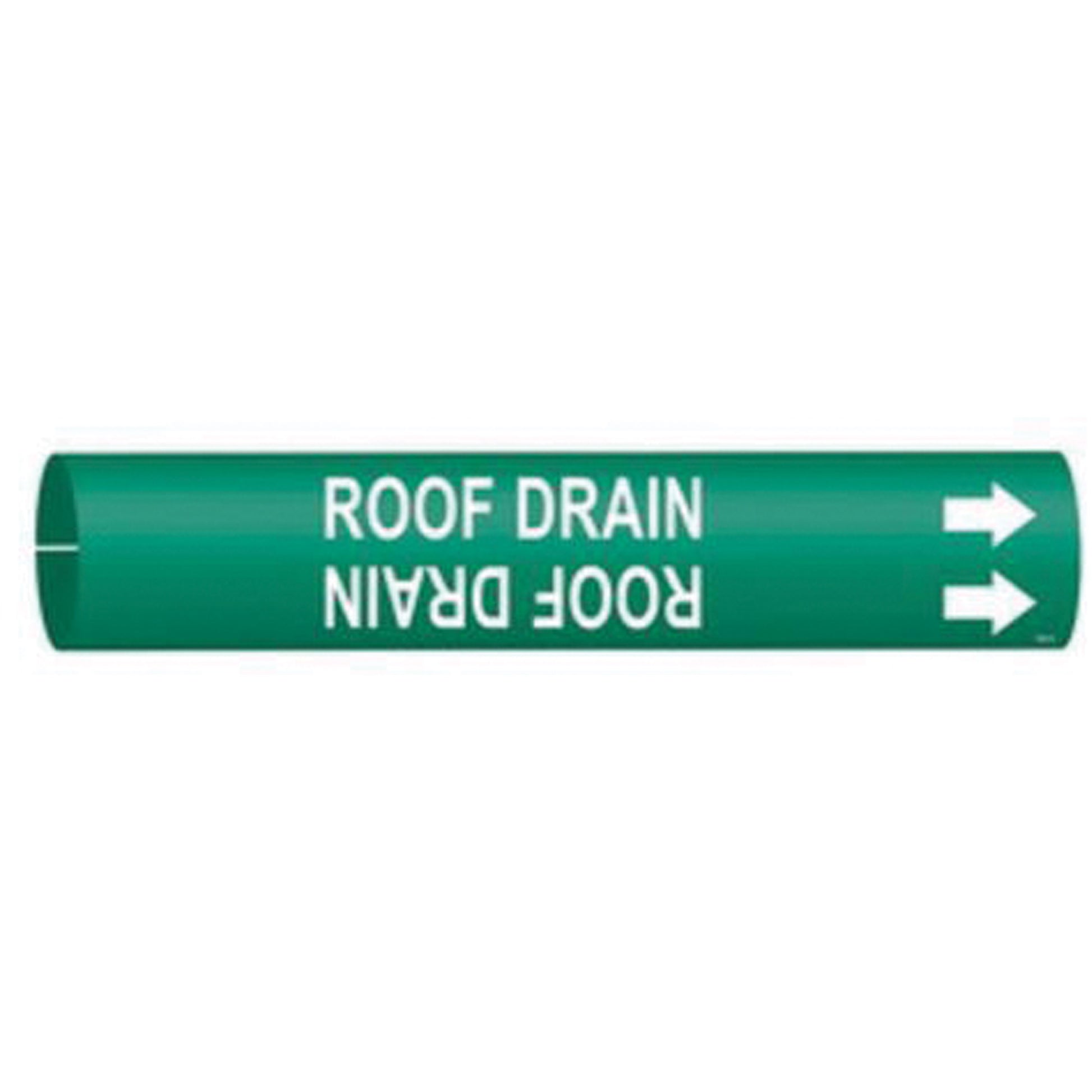 Brady "Roof Drain" Pipe Marker, Snap-On, 2-13/16" H x 2-13/16" W, White on Green