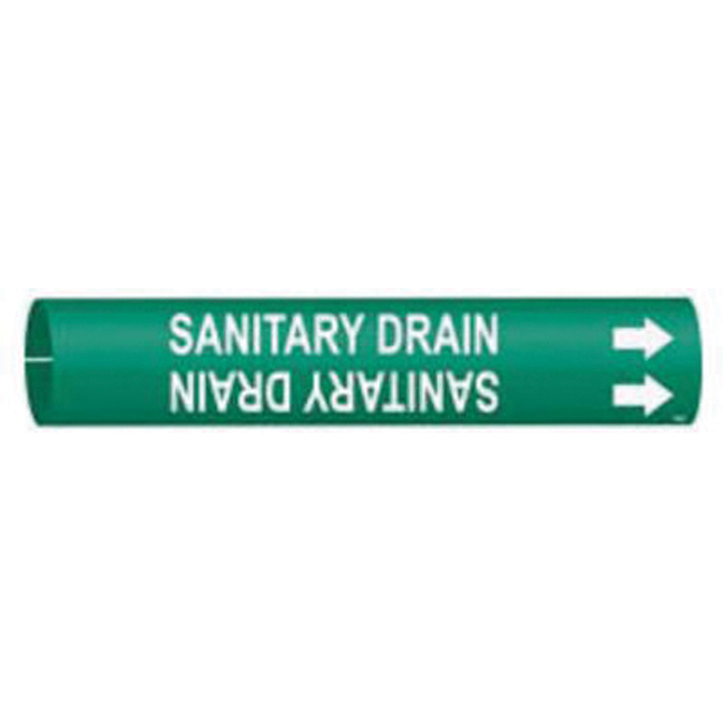 Brady "Sanitary Drain" Pipe Marker, Snap-On, 2-13/16" H x 2-13/16" W, White on Green