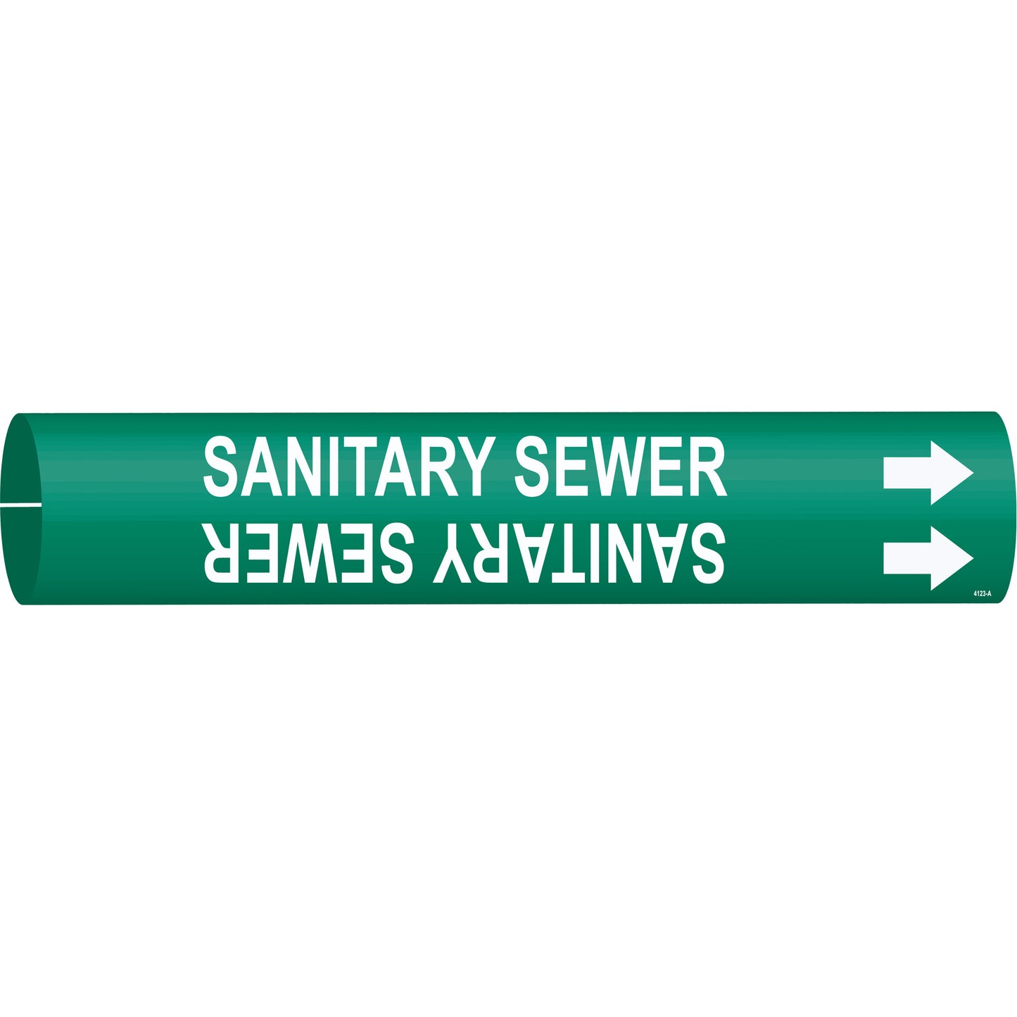 Brady "Sanitary Sewer" Pipe Marker, Snap-On, 13/16" H x 13/16" W, White on Green
