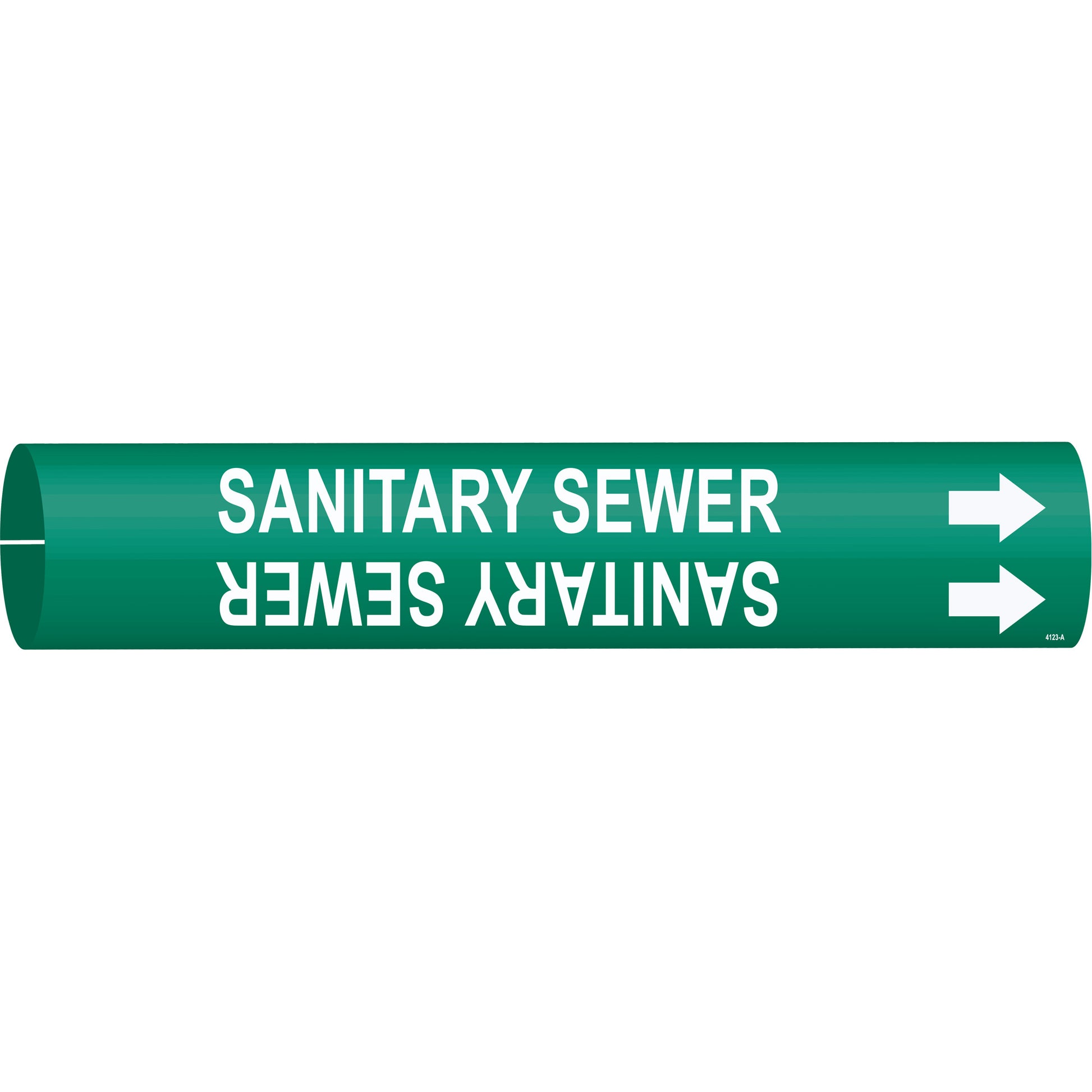 Brady "Sanitary Sewer" Pipe Marker, Snap-On, 13/16" H x 13/16" W, White on Green
