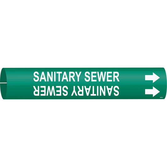 Brady "Sanitary Sewer" Pipe Marker, Snap-On, 13/16" H x 13/16" W, White on Green