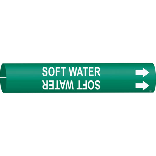 Brady "Soft Water" Pipe Marker, Snap-On, 2" H x 2" W, White on Green