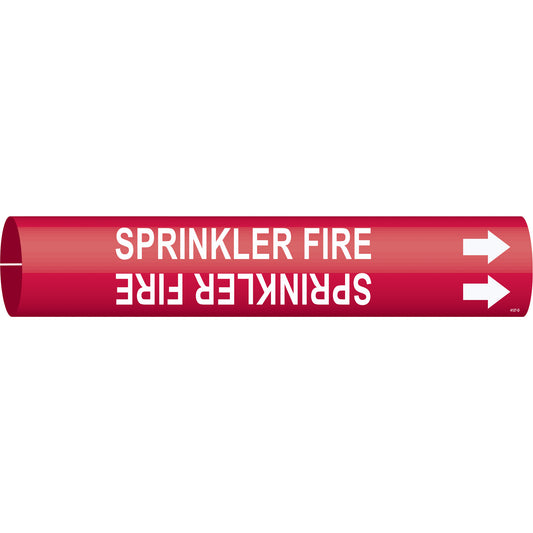 Brady "Sprinkler Fire" Pipe Marker, Snap-On, 2-13/16" H x 2-13/16" W, White on Red