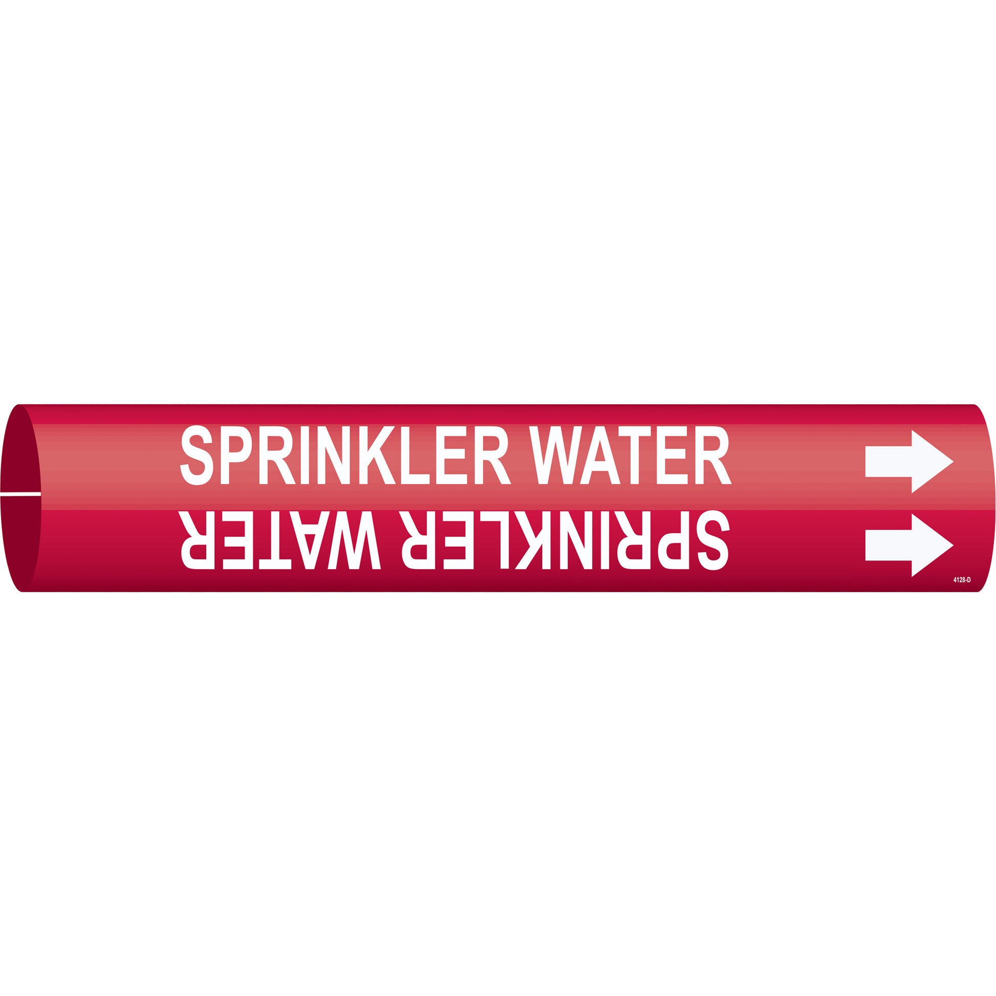 Brady "Sprinkler Water" Pipe Marker, Snap-On, 2-13/16" H x 2-13/16" W, White on Red