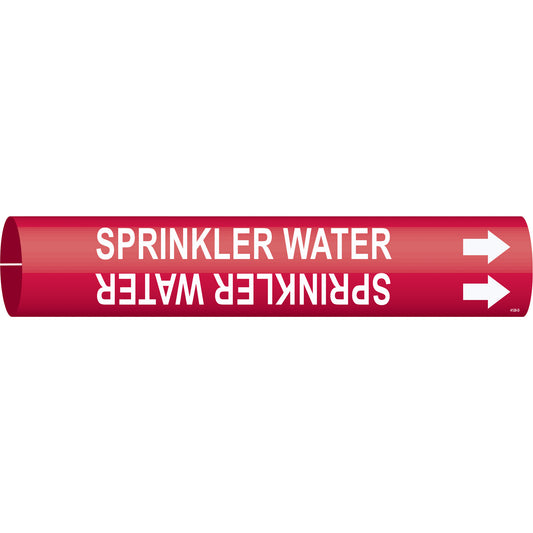 Brady "Sprinkler Water" Pipe Marker, Snap-On, 2-13/16" H x 2-13/16" W, White on Red
