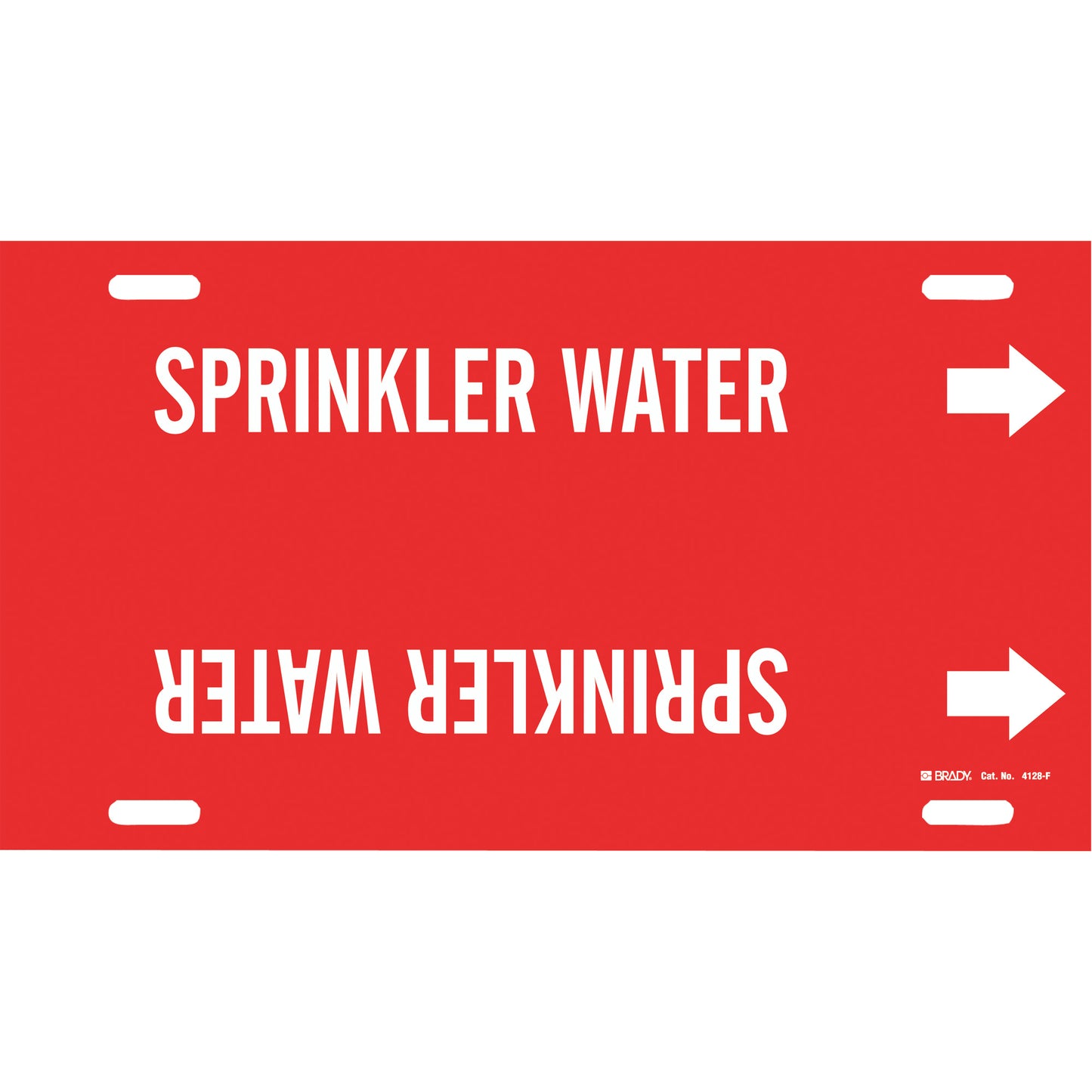 Brady "Sprinkler Water" Pipe Marker, Strap-On, 8" H x 16" W, White on Red