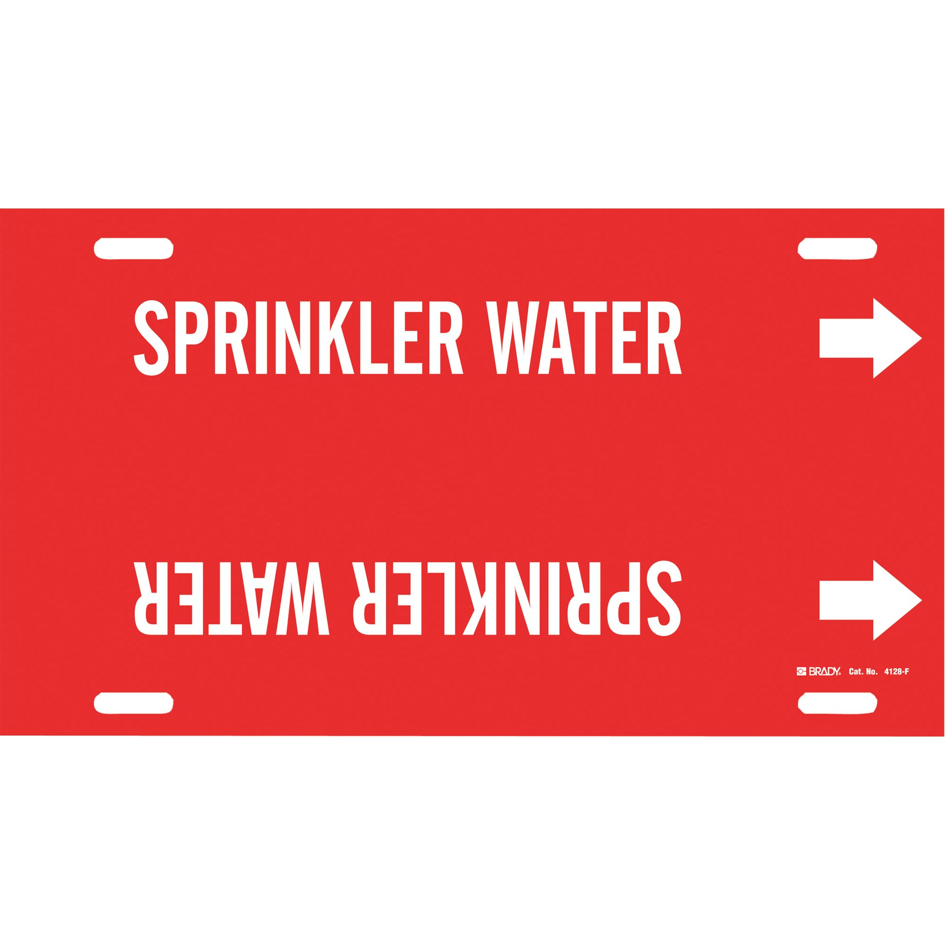 Brady "Sprinkler Water" Pipe Marker, Strap-On, 8" H x 16" W, White on Red