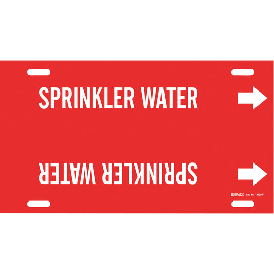 Brady "Sprinkler Water" Pipe Marker, Strap-On, 8" H x 16" W, White on Red