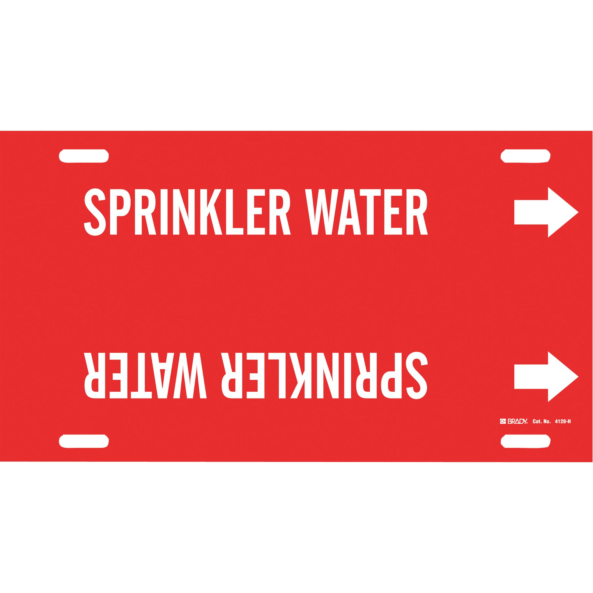 Brady "Sprinkler Water" Pipe Marker, Strap-On, 10" H x 32" W, White on Red