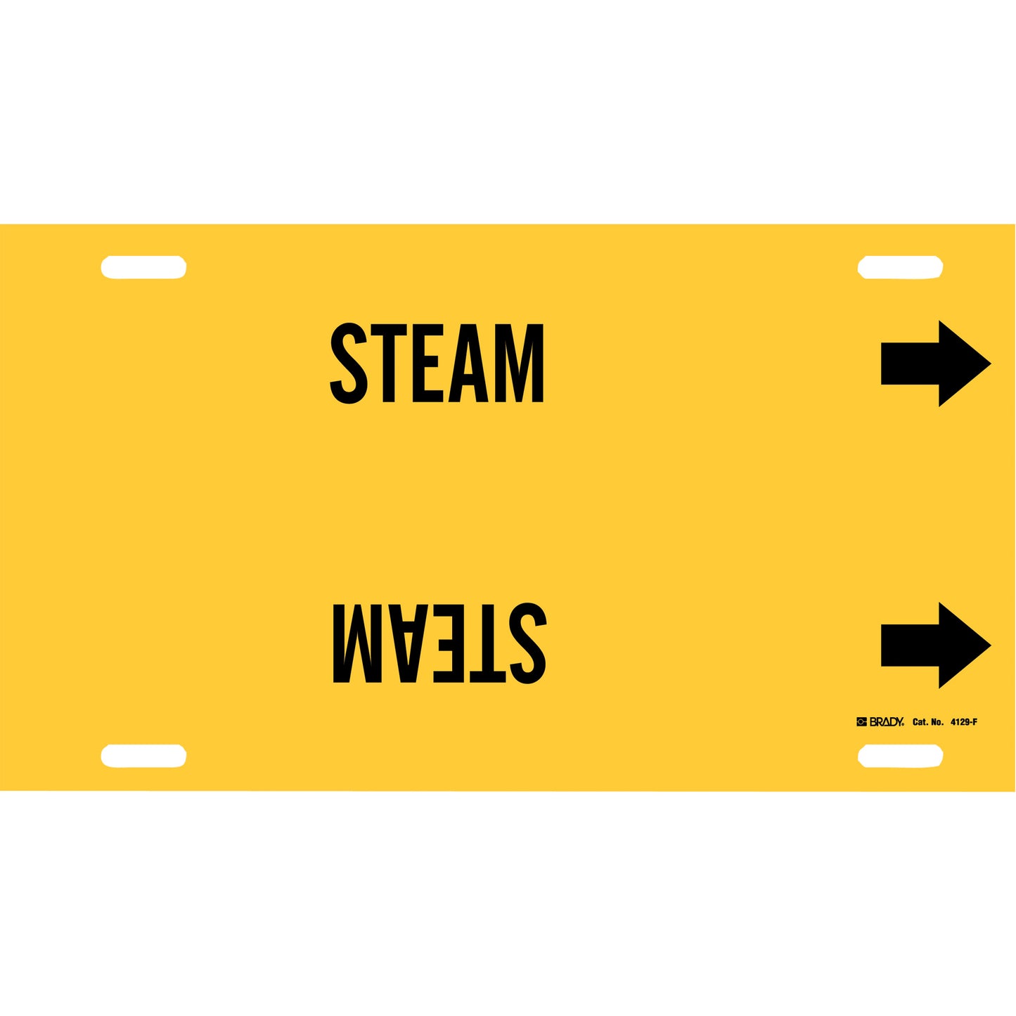 Brady "Steam" Pipe Marker, Strap-On, 8" H x 16" W, Black on Yellow