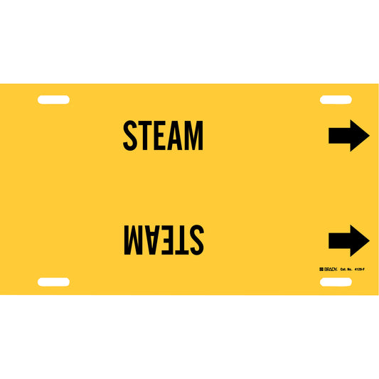 Brady "Steam" Pipe Marker, Strap-On, 8" H x 16" W, Black on Yellow