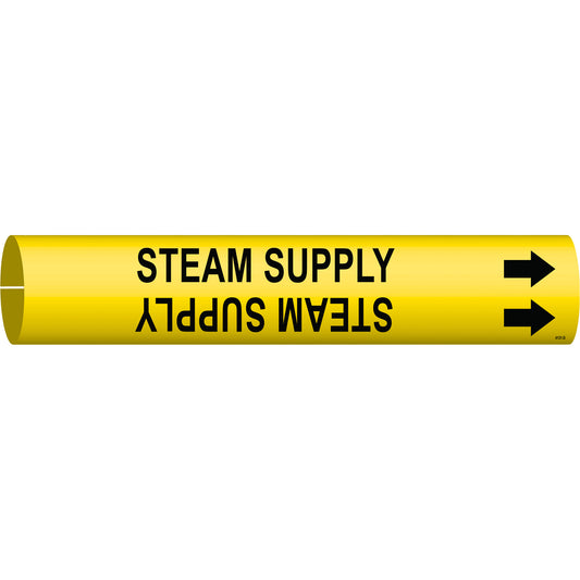 Brady "Steam Supply" Pipe Marker, Snap-On, 2-13/16" H x 2-13/16" W, Black on Yellow