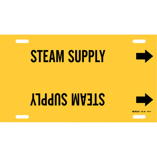 Brady "Steam Supply" Pipe Marker, Strap-On, 8" H x 16" W, Black on Yellow