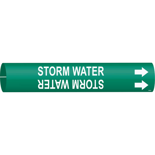 Brady "Storm Water" Pipe Marker, Snap-On, 2-13/16" H x 2-13/16" W, White on Green