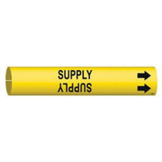 Brady "Supply" Pipe Marker, Snap-On, 13/16" H x 13/16" W, Black on Yellow