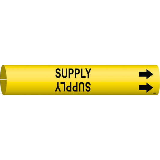 Brady "Supply" Pipe Marker, Snap-On, 2" H x 2" W, Black on Yellow