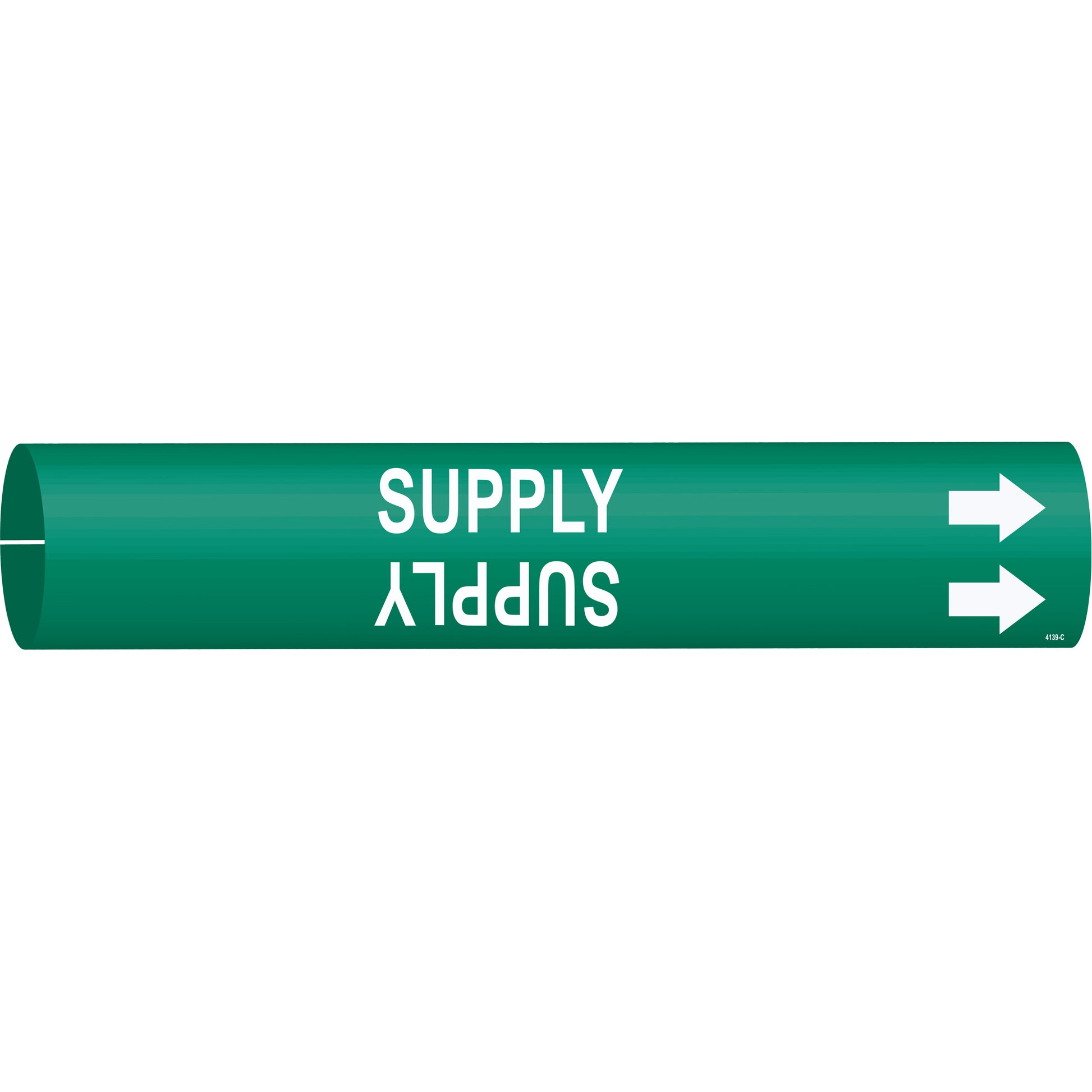 Brady "Supply" Pipe Marker, Snap-On, 2" H x 2" W, White on Green