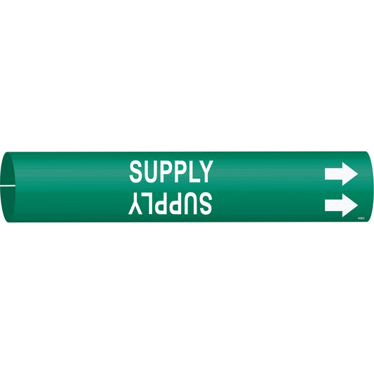Brady "Supply" Pipe Marker, Snap-On, 2" H x 2" W, White on Green