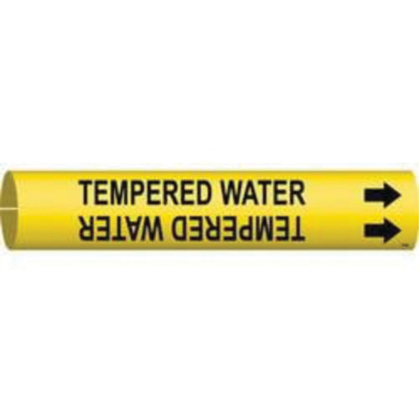 Brady "Tempered Water" Pipe Marker, Snap-On, 2" H x 2" W, Black on Yellow