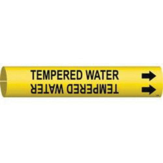Brady "Tempered Water" Pipe Marker, Snap-On, 2" H x 2" W, Black on Yellow