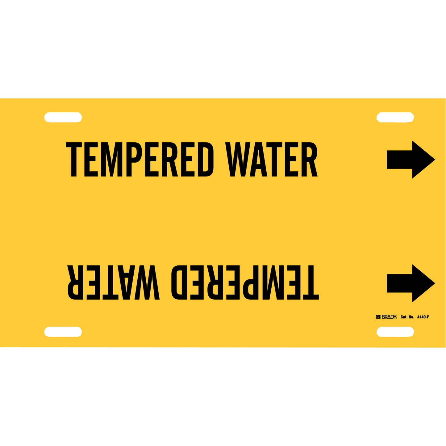 Brady "Tempered Water" Pipe Marker, Strap-On, 8" H x 16" W, Black on Yellow
