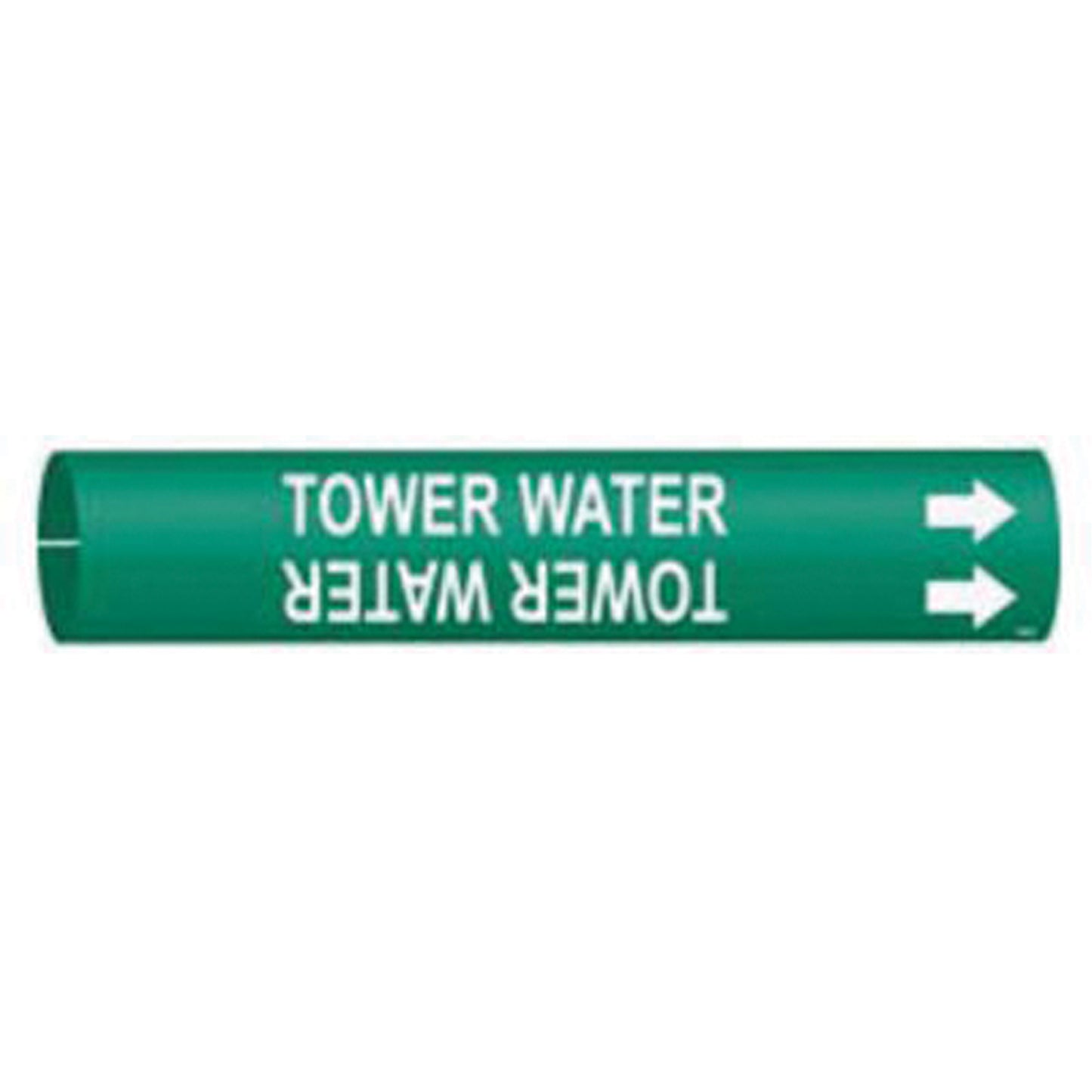 Brady "Tower Water" Pipe Marker, Snap-On, 7/8" H x 7/8" W, White on Green