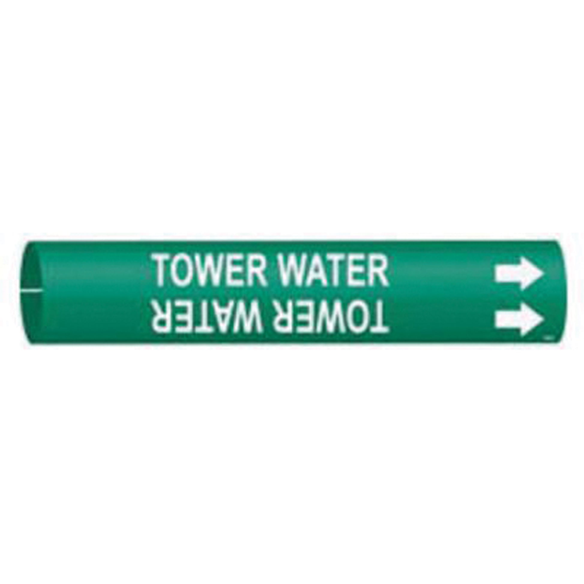 Brady "Tower Water" Pipe Marker, Snap-On, 7/8" H x 7/8" W, White on Green