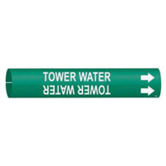 Brady "Tower Water" Pipe Marker, Snap-On, 7/8" H x 7/8" W, White on Green
