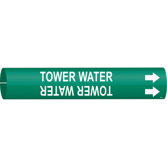 Brady "Tower Water" Pipe Marker, Snap-On, 2" H x 2" W, White on Green