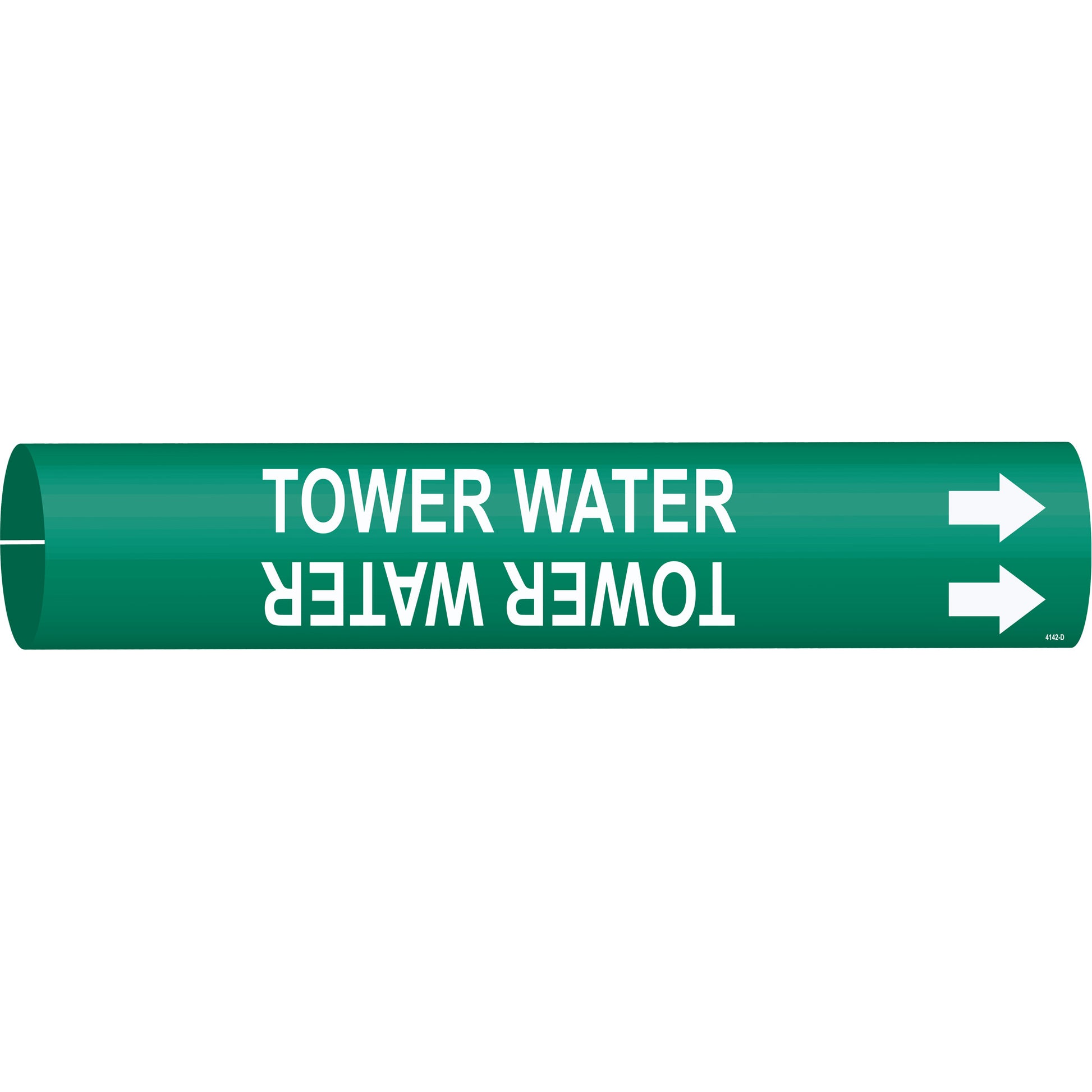 Brady "Tower Water" Pipe Marker, Snap-On, 2-13/16" H x 2-13/16" W, White on Green