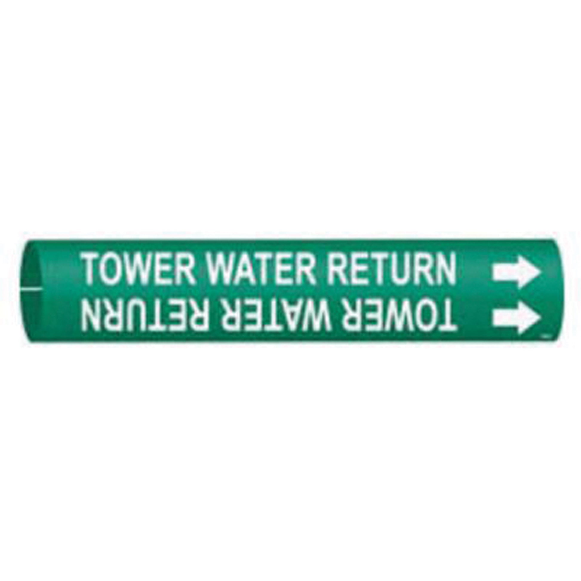 Brady "Tower Water Return" Pipe Marker, Snap-On, 13/16" H x 13/16" W, White on Green