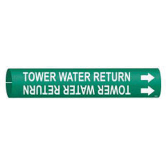 Brady "Tower Water Return" Pipe Marker, Snap-On, 13/16" H x 13/16" W, White on Green