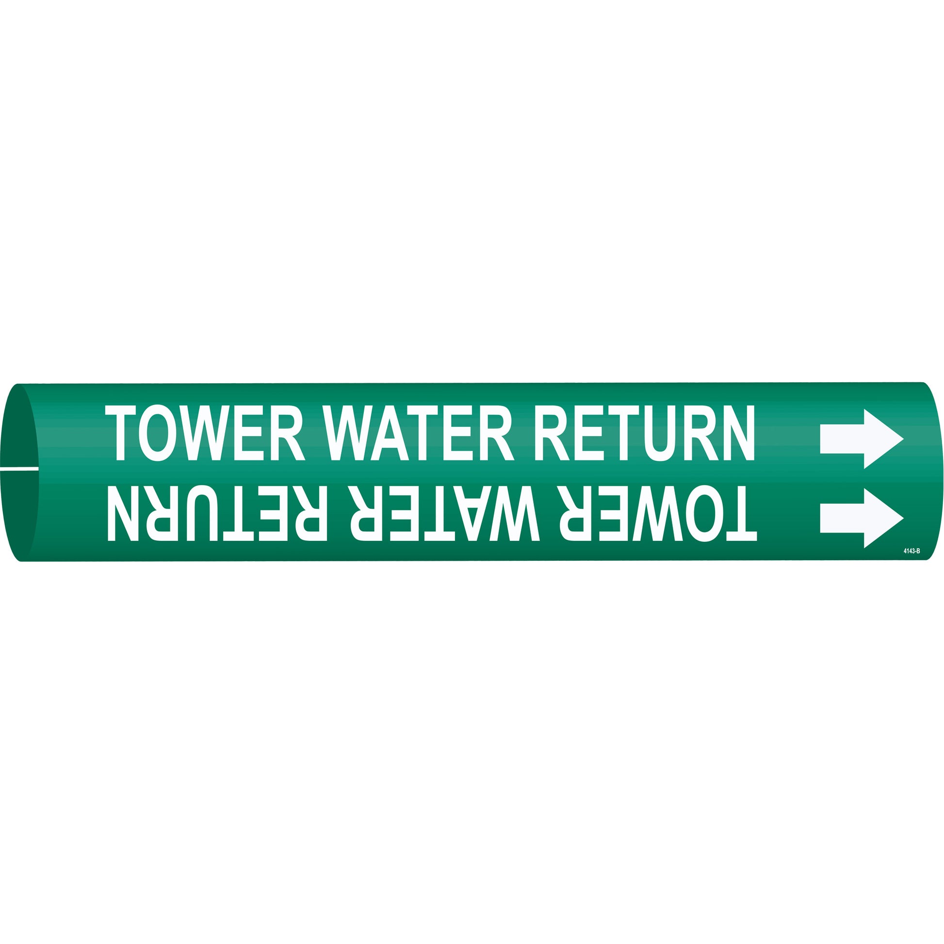 Brady "Tower Water Return" Pipe Marker, Snap-On, 7/8" H x 7/8" W, White on Green
