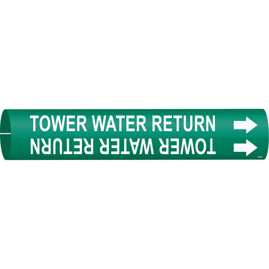 Brady "Tower Water Return" Pipe Marker, Snap-On, 7/8" H x 7/8" W, White on Green
