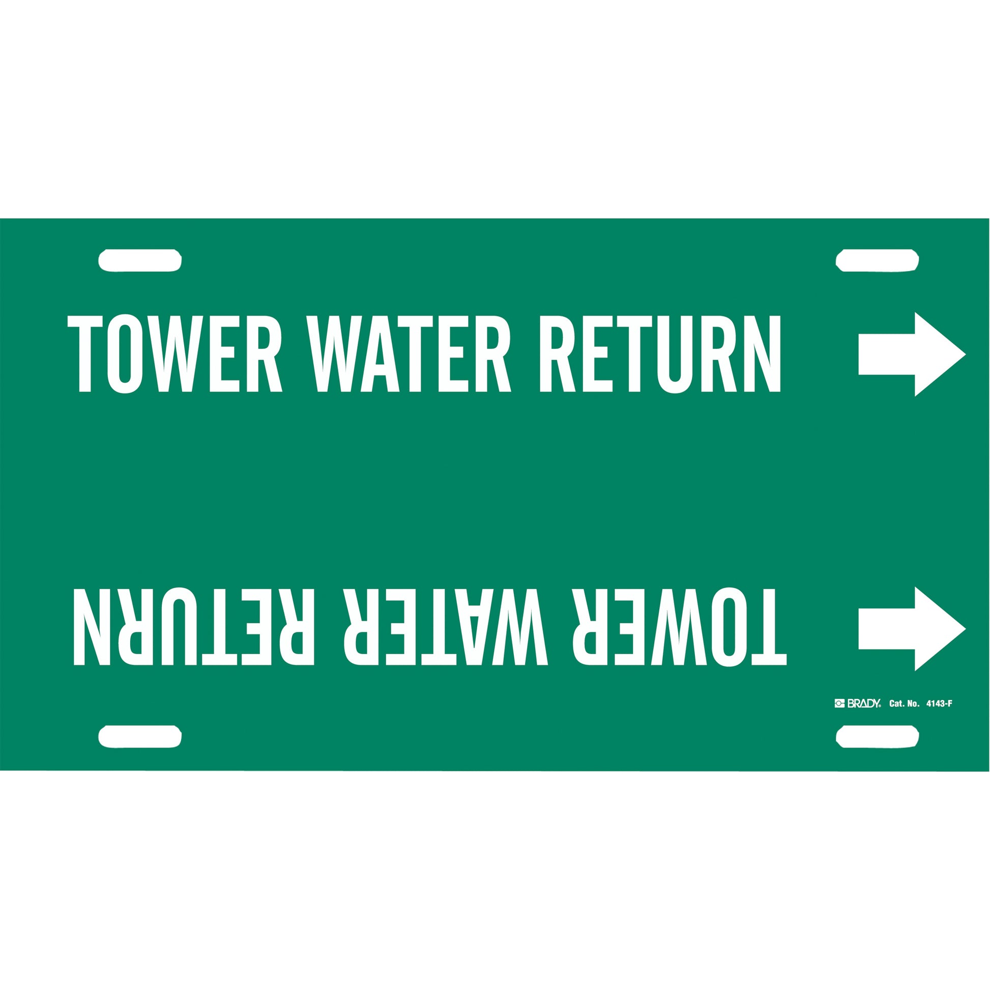 Brady "Tower Water Return" Pipe Marker, Strap-On, 8" H x 16" W, White on Green