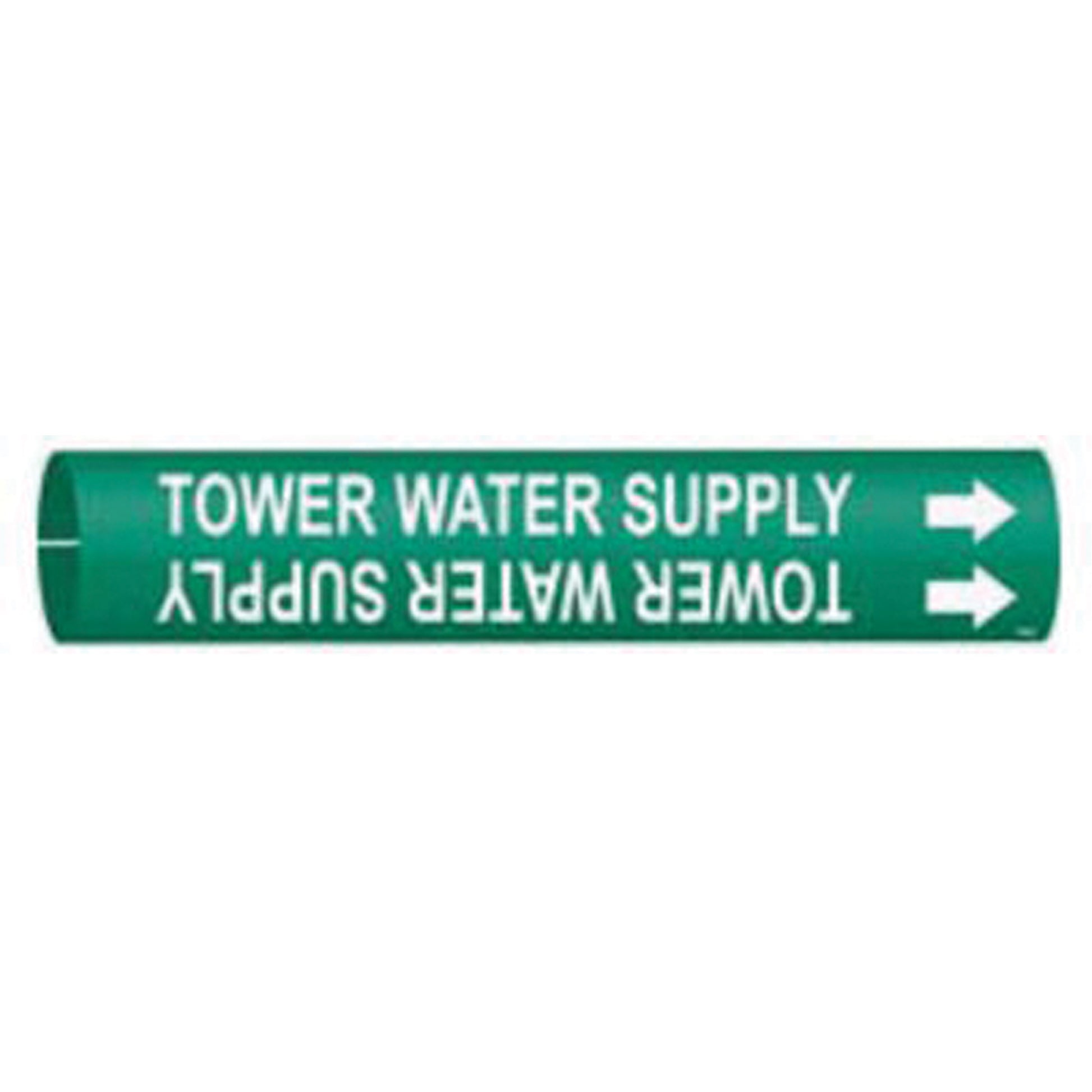 Brady "Tower Water Supply" Pipe Marker, Snap-On, 13/16" H x 13/16" W, White on Green