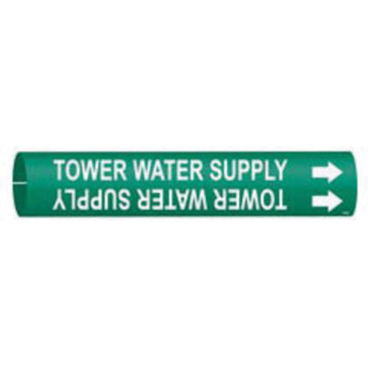 Brady "Tower Water Supply" Pipe Marker, Snap-On, 13/16" H x 13/16" W, White on Green