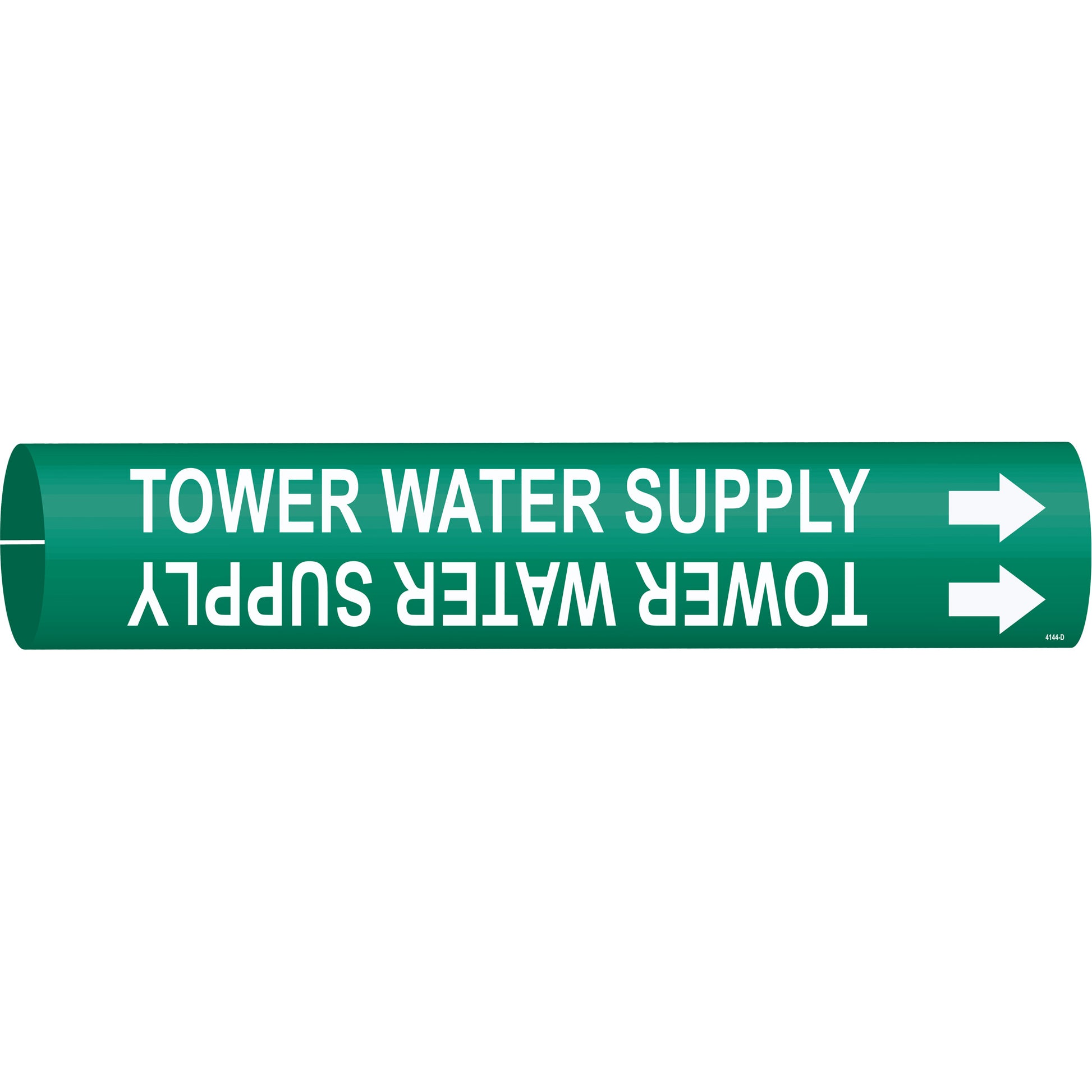 Brady "Tower Water Supply" Pipe Marker, Snap-On, 2-13/16" H x 2-13/16" W, White on Green