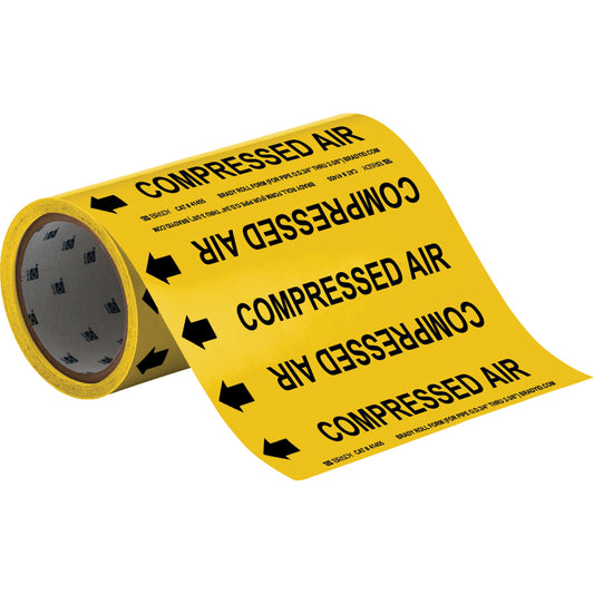 Brady "Compressed Air" Roll Form Pipe Markers, Self-Adhesive, Cuttable H x 8" W, Black on Yellow