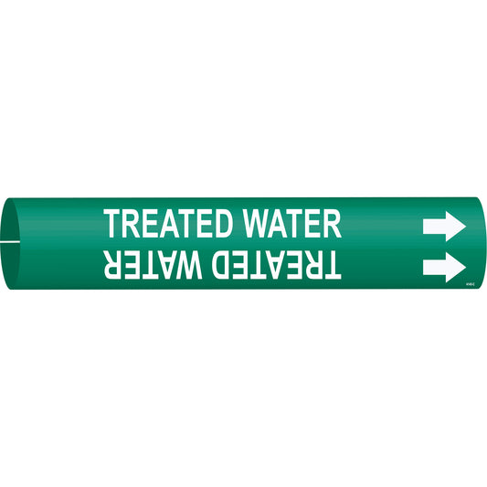 Brady "Treated Water" Pipe Marker, Snap-On, 2" H x 2" W, White on Green