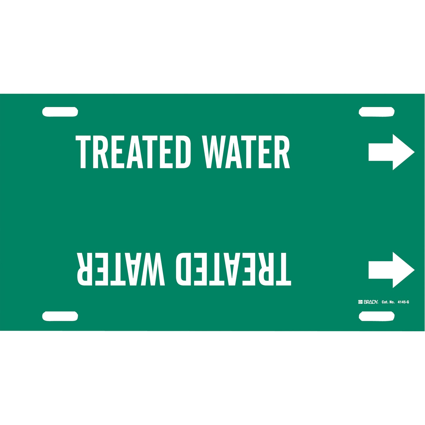 Brady "Treated Water" Pipe Marker, Strap-On, 10" H x 24" W, White on Green