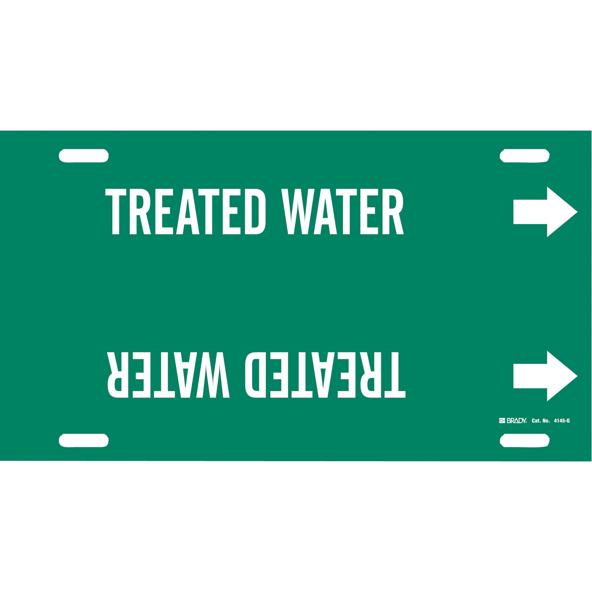 Brady "Treated Water" Pipe Marker, Strap-On, 10" H x 24" W, White on Green