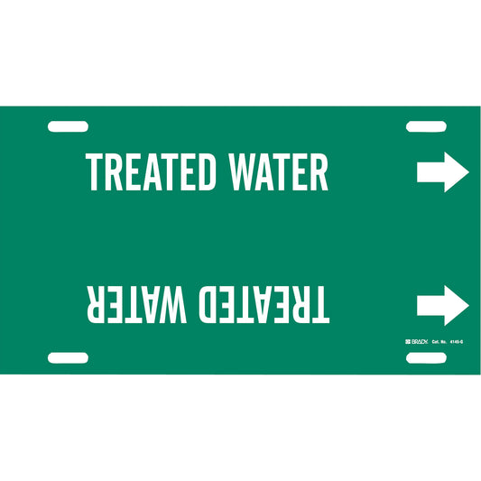 Brady "Treated Water" Pipe Marker, Strap-On, 10" H x 24" W, White on Green