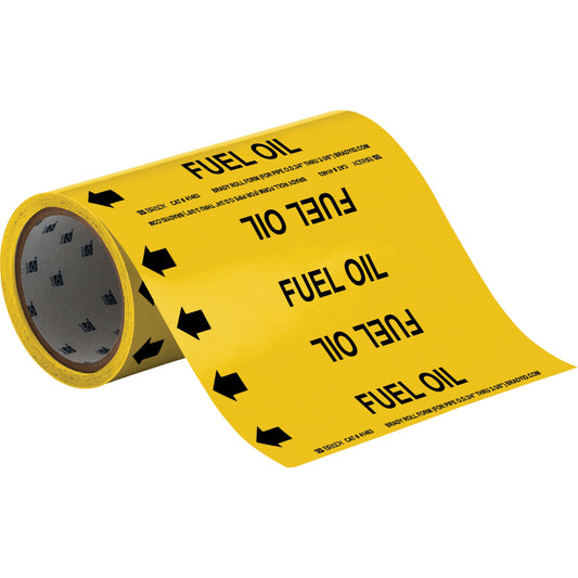 Brady "Fuel Oil" Roll Form Pipe Markers, Self-Adhesive, Cuttable H x 8" W, Black on Yellow
