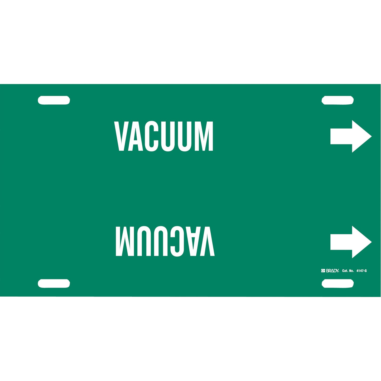 Brady "Vacuum" Pipe Marker, Strap-On, 10" H x 24" W, White on Green